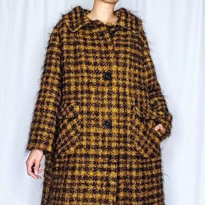 Vintage Mustard and Brown Checkered Pea Coat